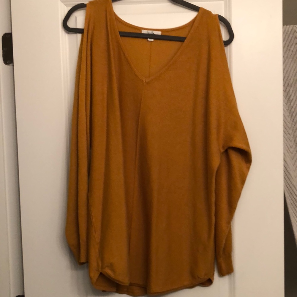 Cold shoulder mustard sweater